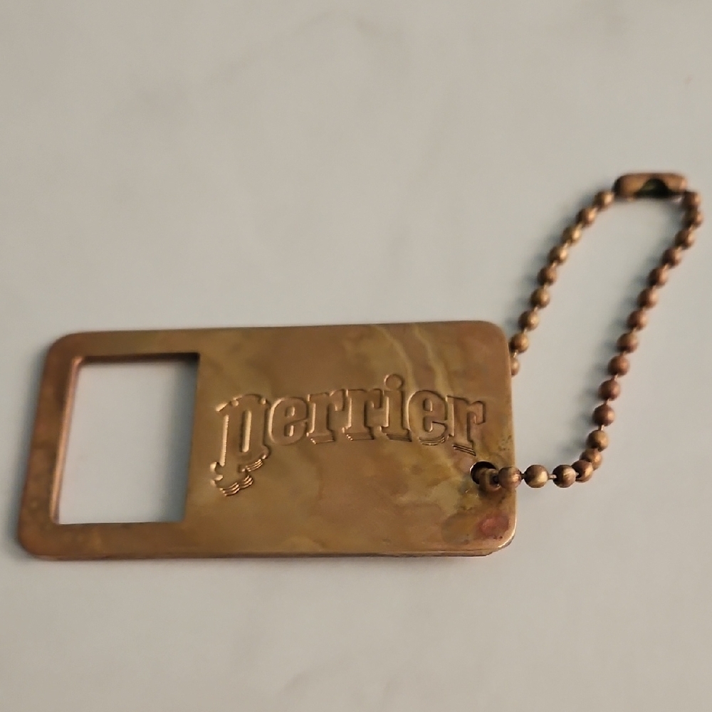 Vintage 1980s Perrier Brass Bottle Opener Keychain